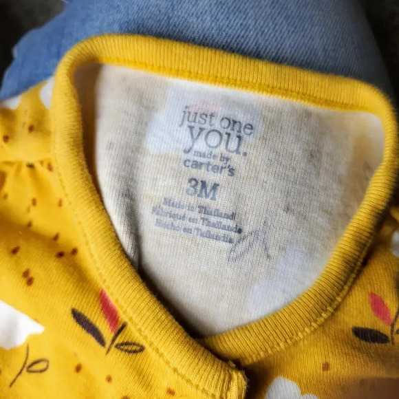 Cat & Jack & Carter's Yellow Gauze Ruffle Romper w/ Floral Cardigan Sweater 0-3M - Picture 5 of 12